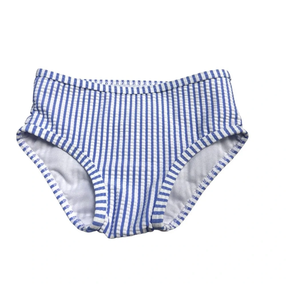 Ruffle Butts White and Blue Striped Diaper Cover/Swim Bottoms. size 12-18 mo
